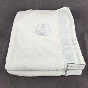 Hotel Balfour Spa Bath Towels Set Of 2 White Blue Trim 100% Turkish Cotton